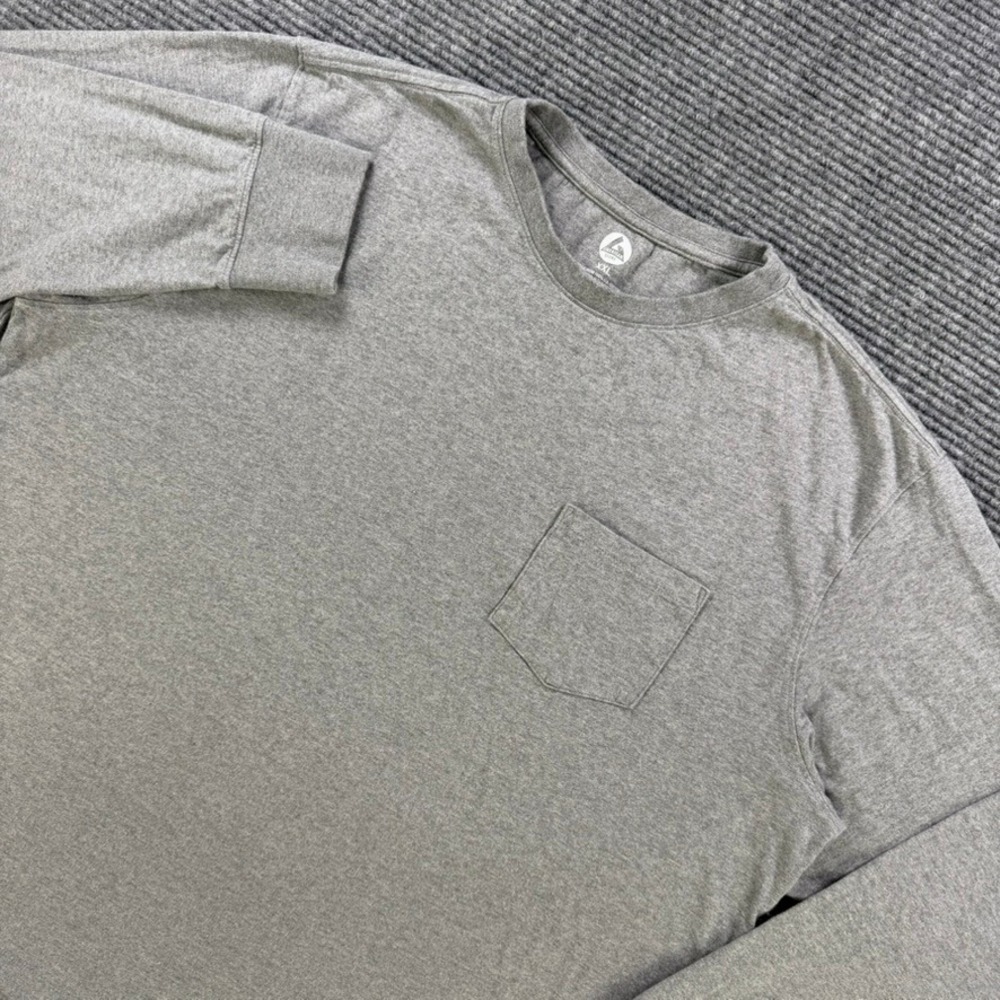 American Giant Long Sleeve Pocket T-Shirt Mens XXL Gray Utility Casual USA Made‎